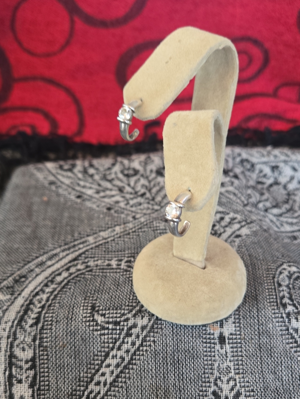 Sterling Silver, CZ, petite oval, half Hoop pierced Earrings